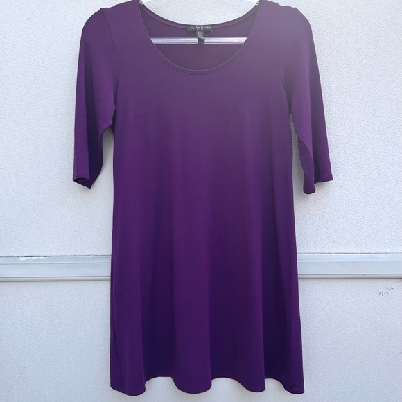 Eileen Fisher Tunic Top Sz PP/2 Purple Half Sleeve Swing Top Casual Minimalist - Picture 3 of 10